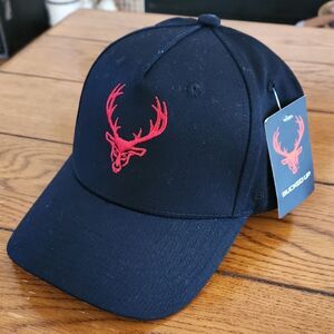 Bucked Up Black Hat with Red Stag Design New With Tag